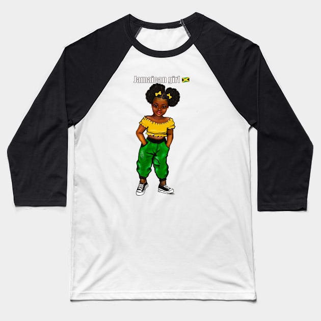 Jamaican girl 2 with colours of Jamaican flag in black green and gold inside a heart shape Baseball T-Shirt by Artonmytee